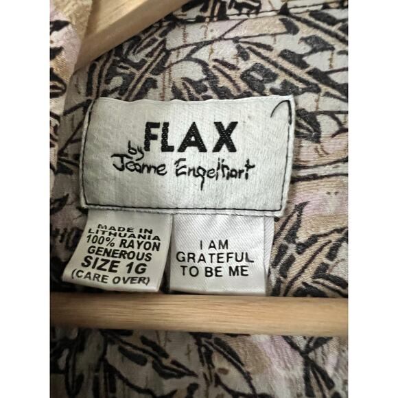 Flax by Jeanne Engelhart Vintage Button Up Botanical Rayon Short Sleeve Tunic 1G - Picture 2 of 3